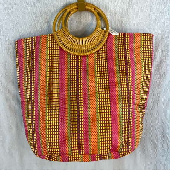 Shiraleah Handbags - Shiraleah Chiara Chicago Bright Multi Color Tote Paper Straw Bamboo Handle Purse